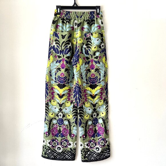 NEW Zara Satin Effect Floral Wide-Leg Pyjama Style Pants in Green, Size XS - Picture 13 of 16